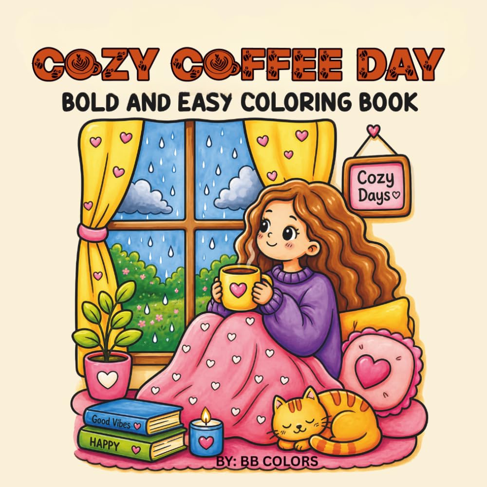 COZY COFFEE DAY: BOLD AND EASY COLORING BOOK