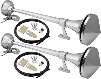 Vixen Horns Train Horn for Truck/Car Dual Trumpet+Covers Chrome VXH1168CX2 Super Loud dB, Chrome Plated Air Horns for 12V Vehicles like Semi, Pickup, Jeep, RV, SUV, Motorcycle