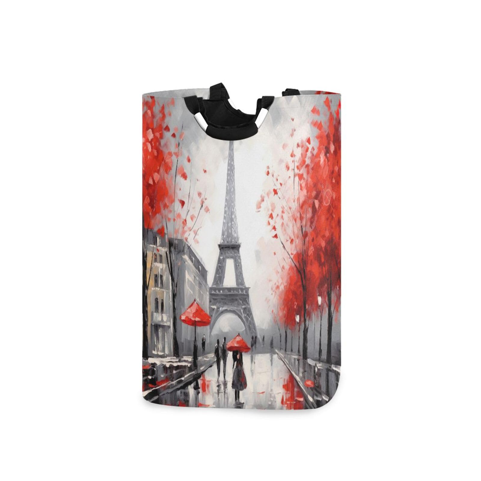 Jihqo Laundry Hamper Basket Eiffel Tower Red Trees Collapsible Nursery Storage Bin Waterproof Clothing Baskets for Home Bedroom Bathroom Washing Room