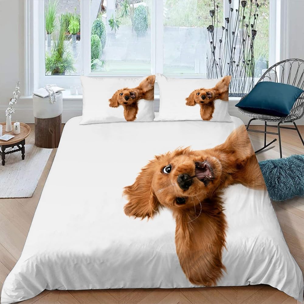 Housse de couette 140x200 animaux 3D avec 2 taies d'oreillers pour lit 1 personne