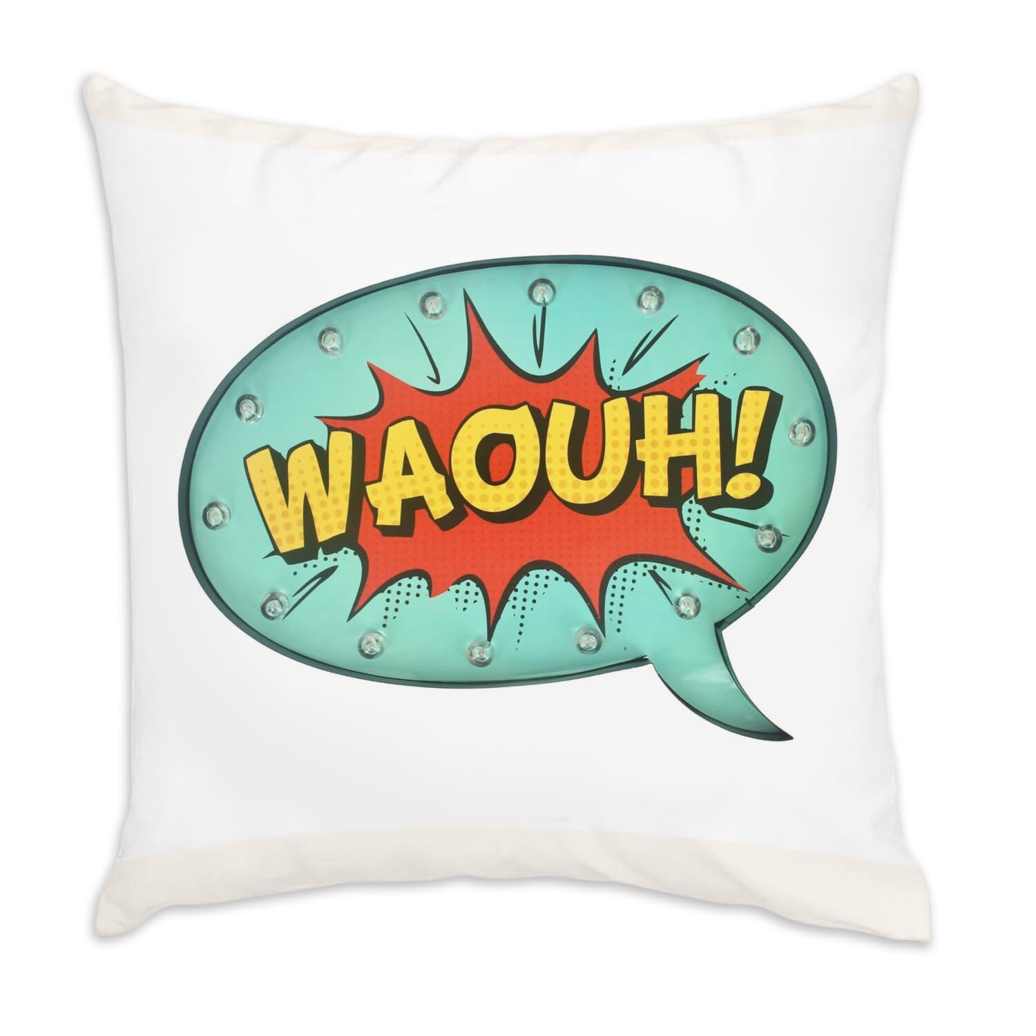 Coussin en velours blanc déhoussable motif comics pour canapé