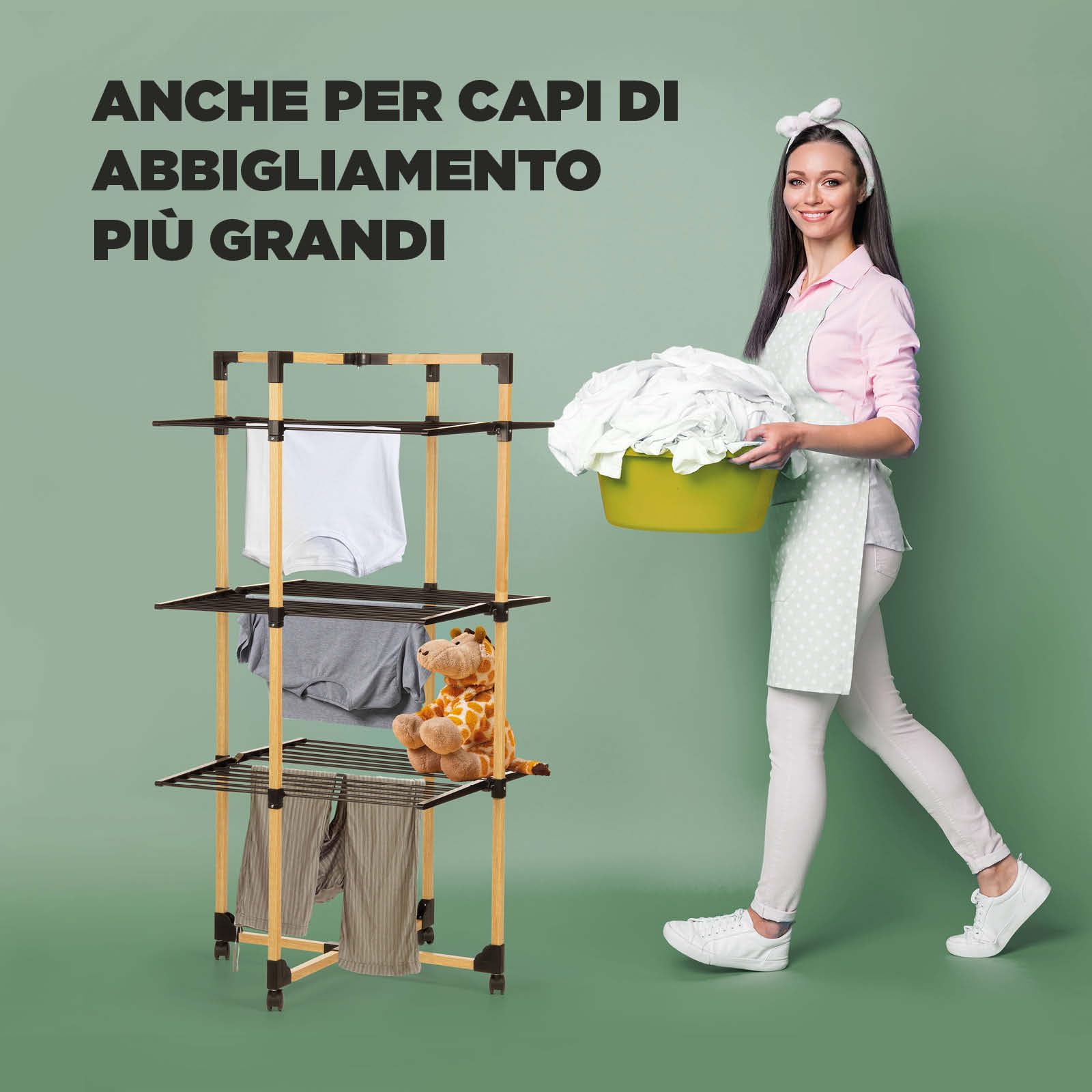 VITAPUR Stendibiancheria pieghevole, asciugabile a più livelli, asciugabiancheria 69 x 136 x 69 cm, fino a 20 kg, asciugabiancheria ideale per piccoli appartamenti, ruote stabili