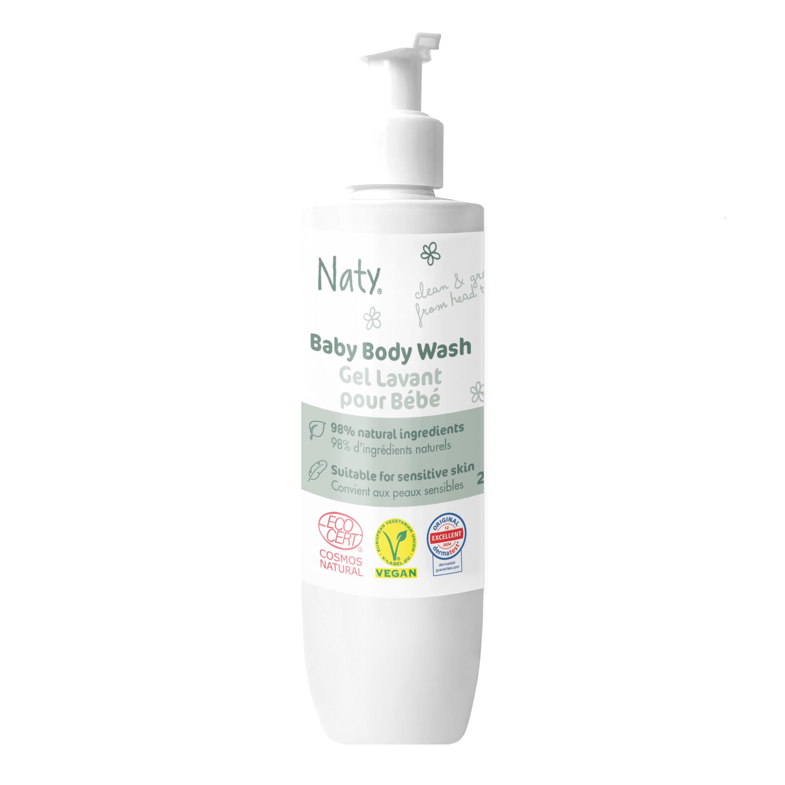 Naty Baby Body Wash 240ml, Natural Origin, Tear Free, Fragrance Free, SLS/SLES free, Dermatologically Tested, Vegan