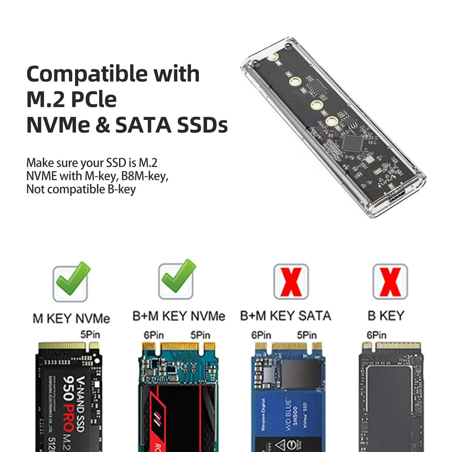 Boîtier SSD M.2 NVMe USB 3.1 USB-C Adaptateur pour M.2 PCIe NVMe M-Key 2230/2242/2260/2280