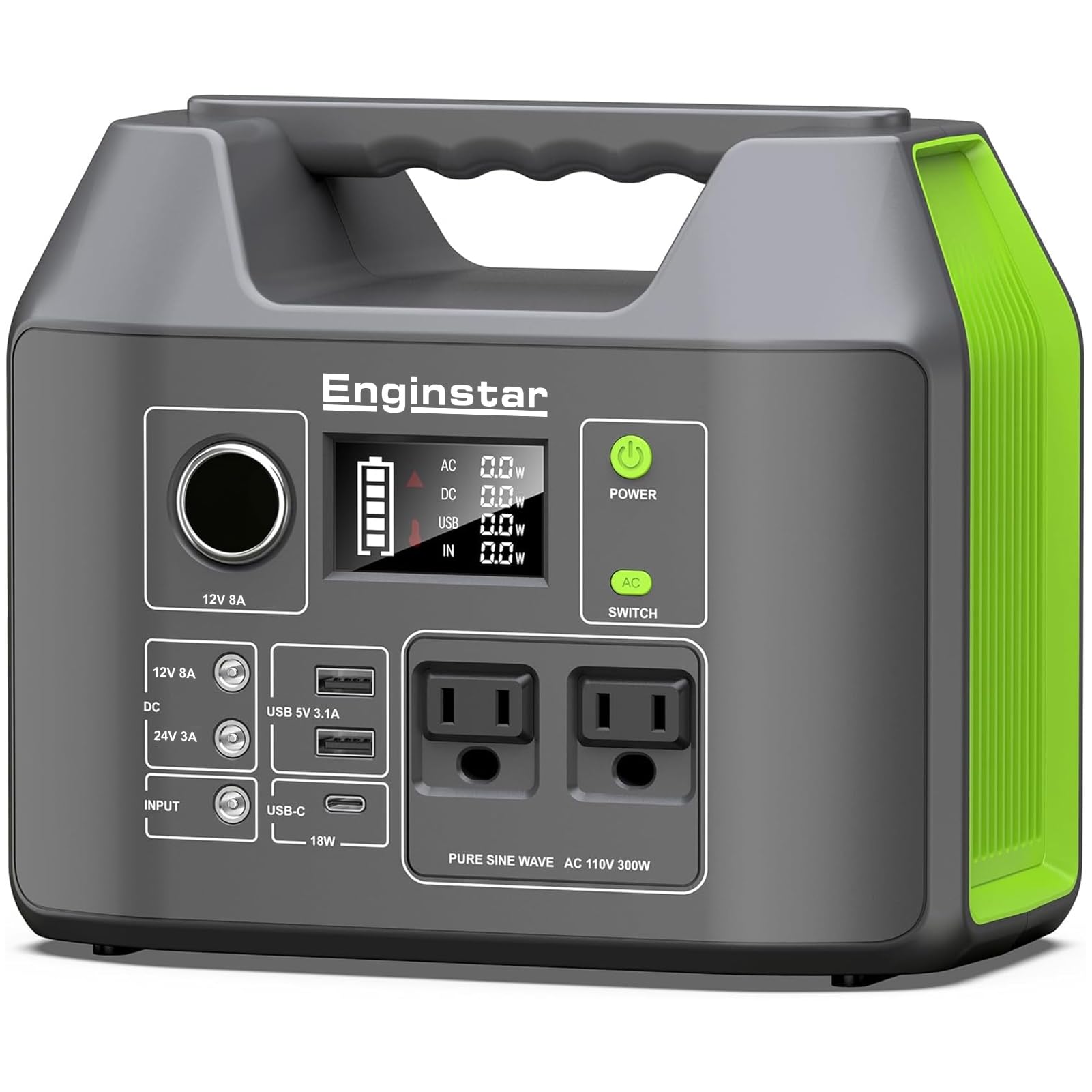 Solar Generator, 300W Portable Power Station, 296Wh Lithium Battery Backup w/Two 110V Pure Sine Wave AC Outlet for Camping Road Trip RV, 80000mAh Sufficient Power Supply for Blackout