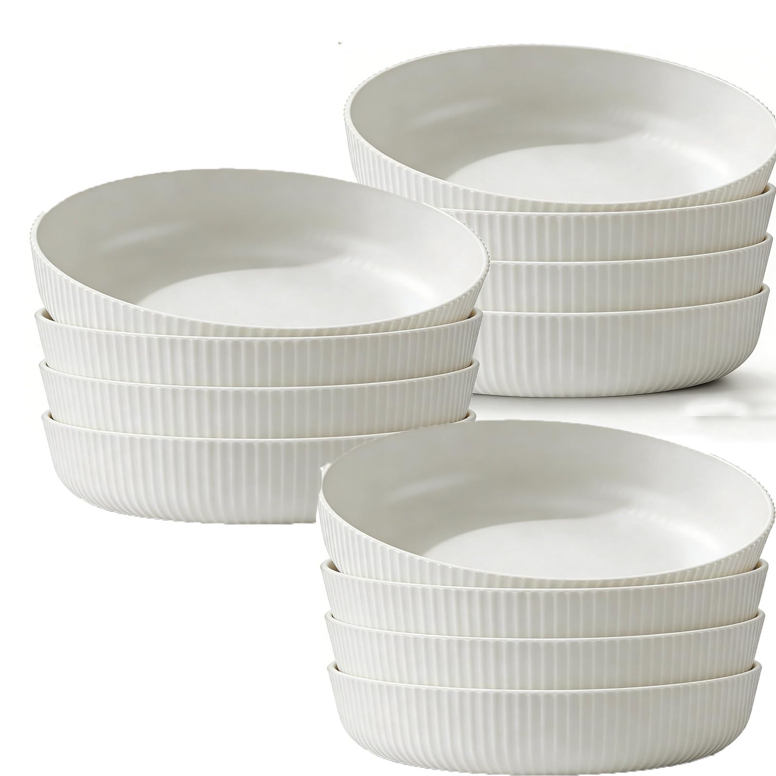 M.J COMFY-LIFE Pasta Bowls Large Unbreakable Plastic Serving Bowls Lightweight, Dishwasher Safe Deep Cereal Bowls for Pasta, Salad, Rice – Ideal for Everyday Use & Family Dining (White, 12-Pack) — image 1