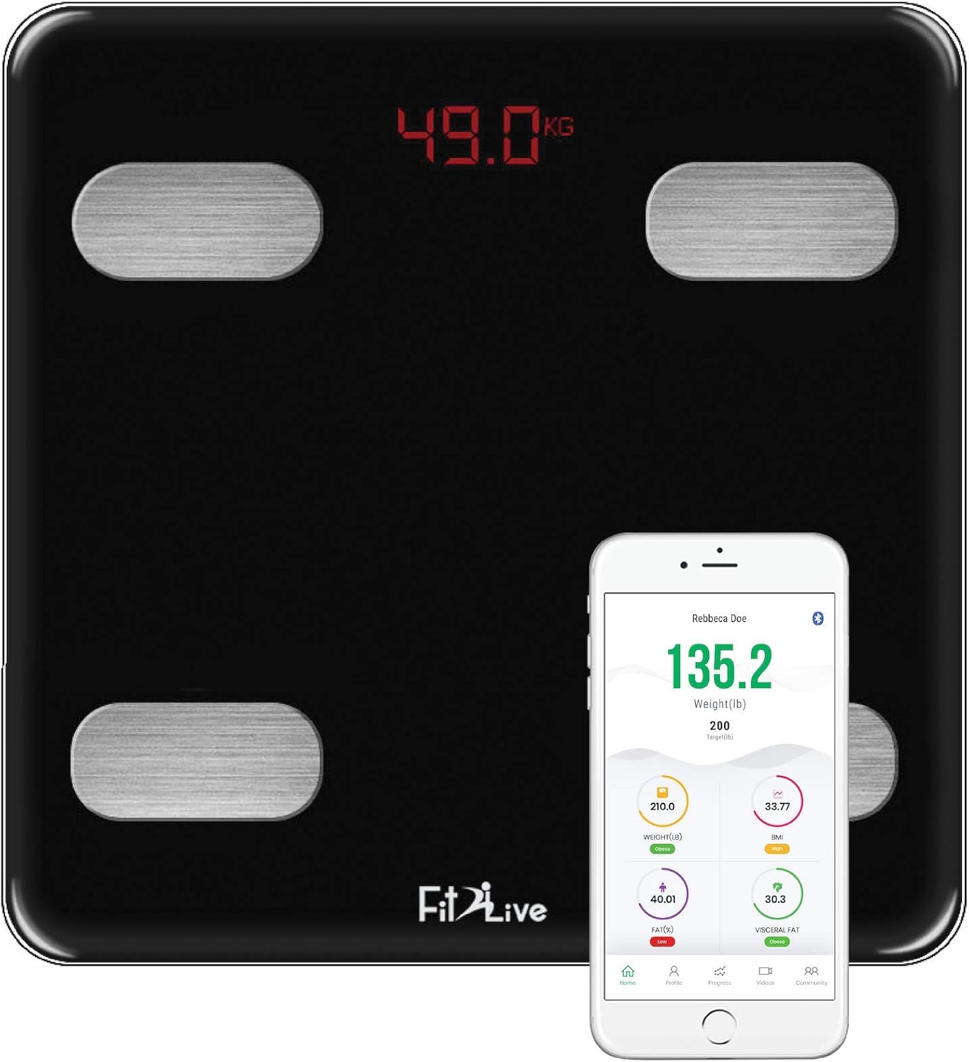 Bluetooth Smart Body Fat Scale Fit2Live Digital Bathroom Weight Scale