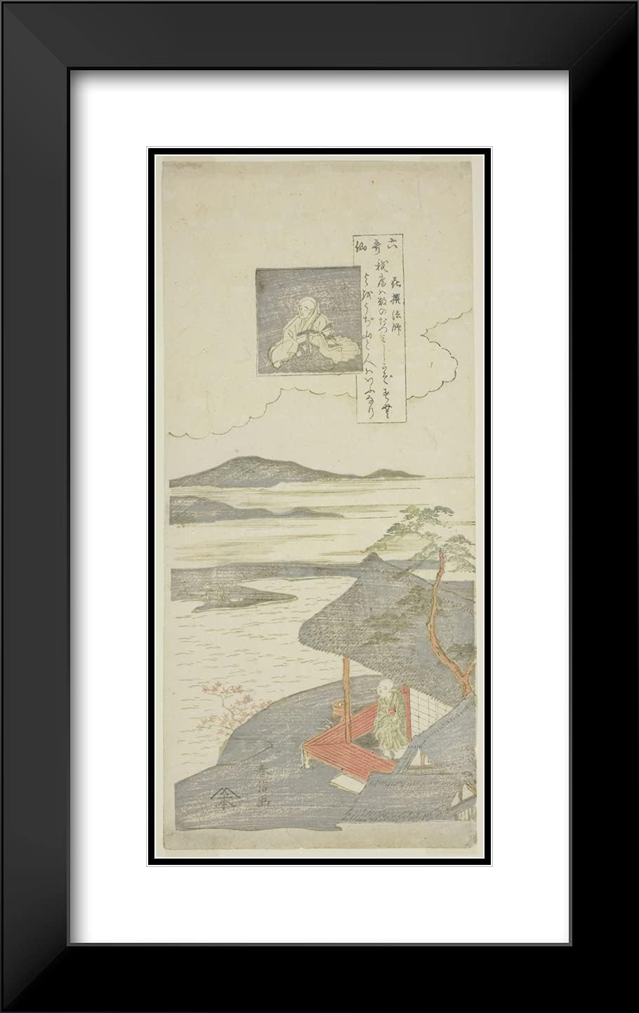 ArtDirect Suzuki Harunobu 15x24 Black Modern Framed and Double Matted Art Print Titled Poem by Kisen Hoshi, from The Series Six Famous Poets (Rokkasen)