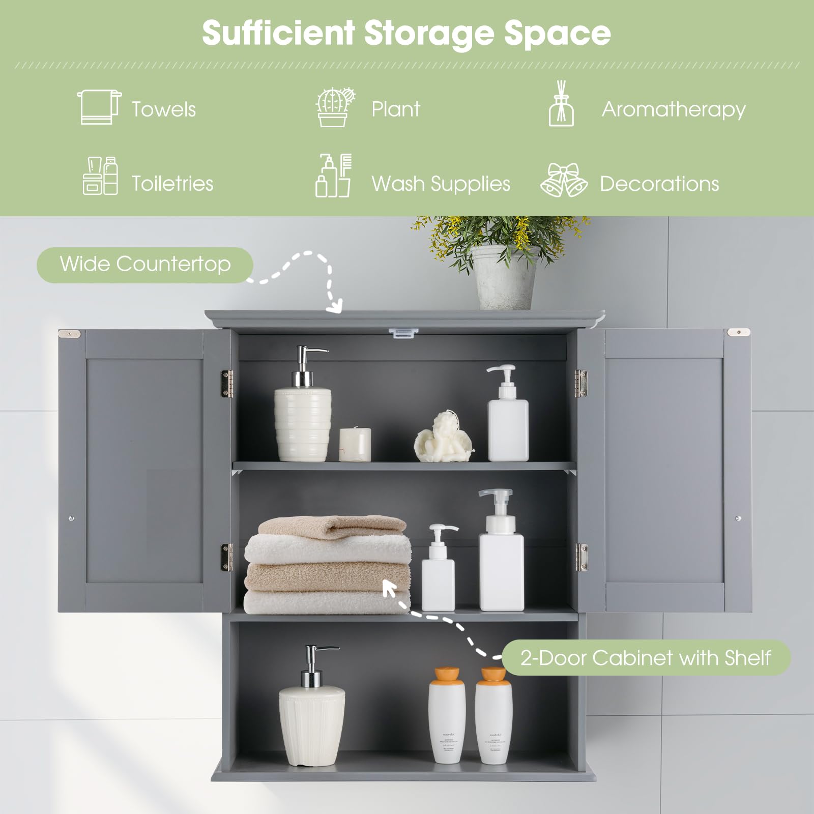 Multigot Wooden Bathroom Cabinet, Wall-Mounted Storage Cabinet With