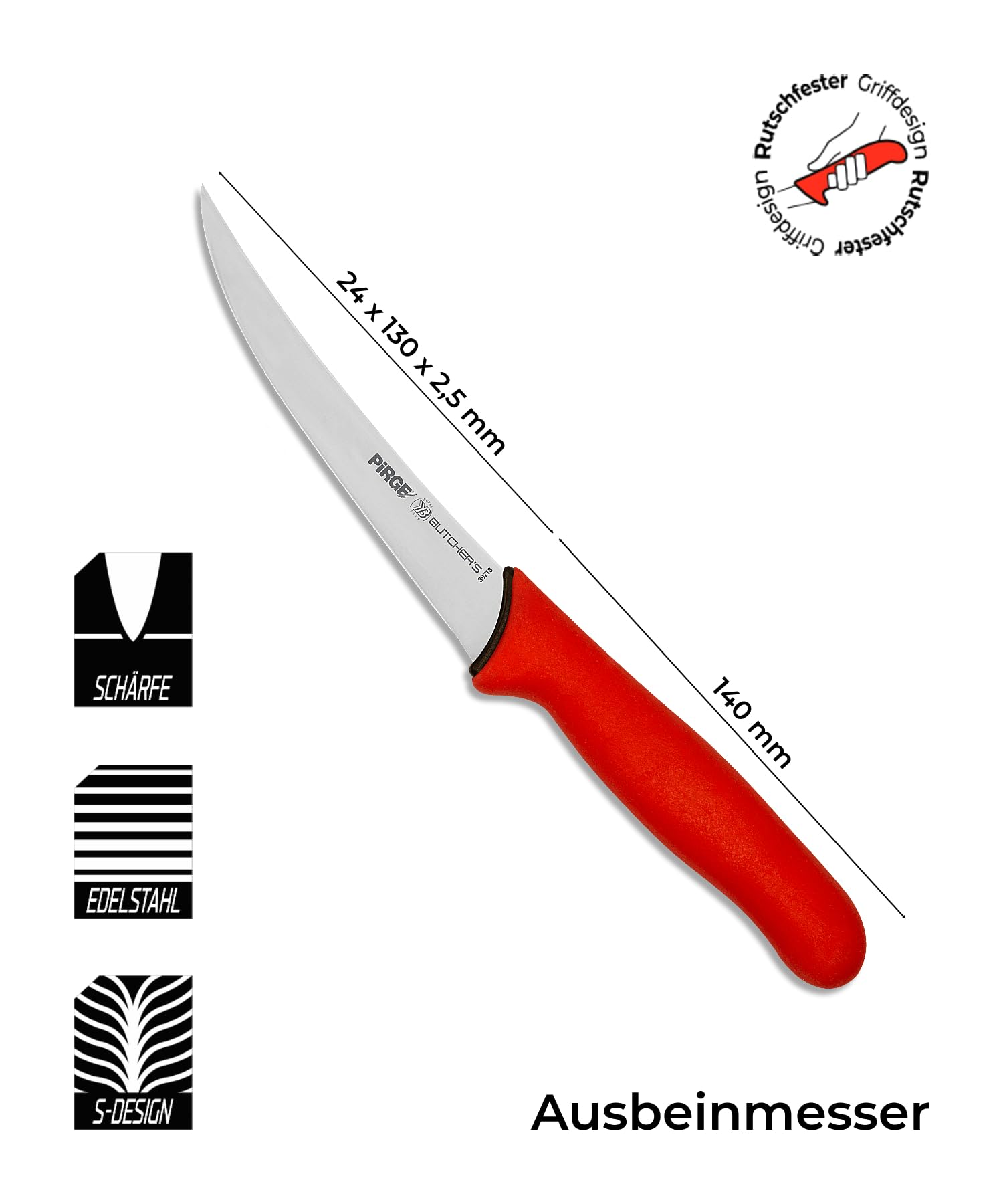 Pirge Set di coltelli da macellaio, 6 pezzi, coltelli da macellazione con impugnatura antiscivolo - Coltelli da carne - Affilatura eccellente - Coltelli da disosso