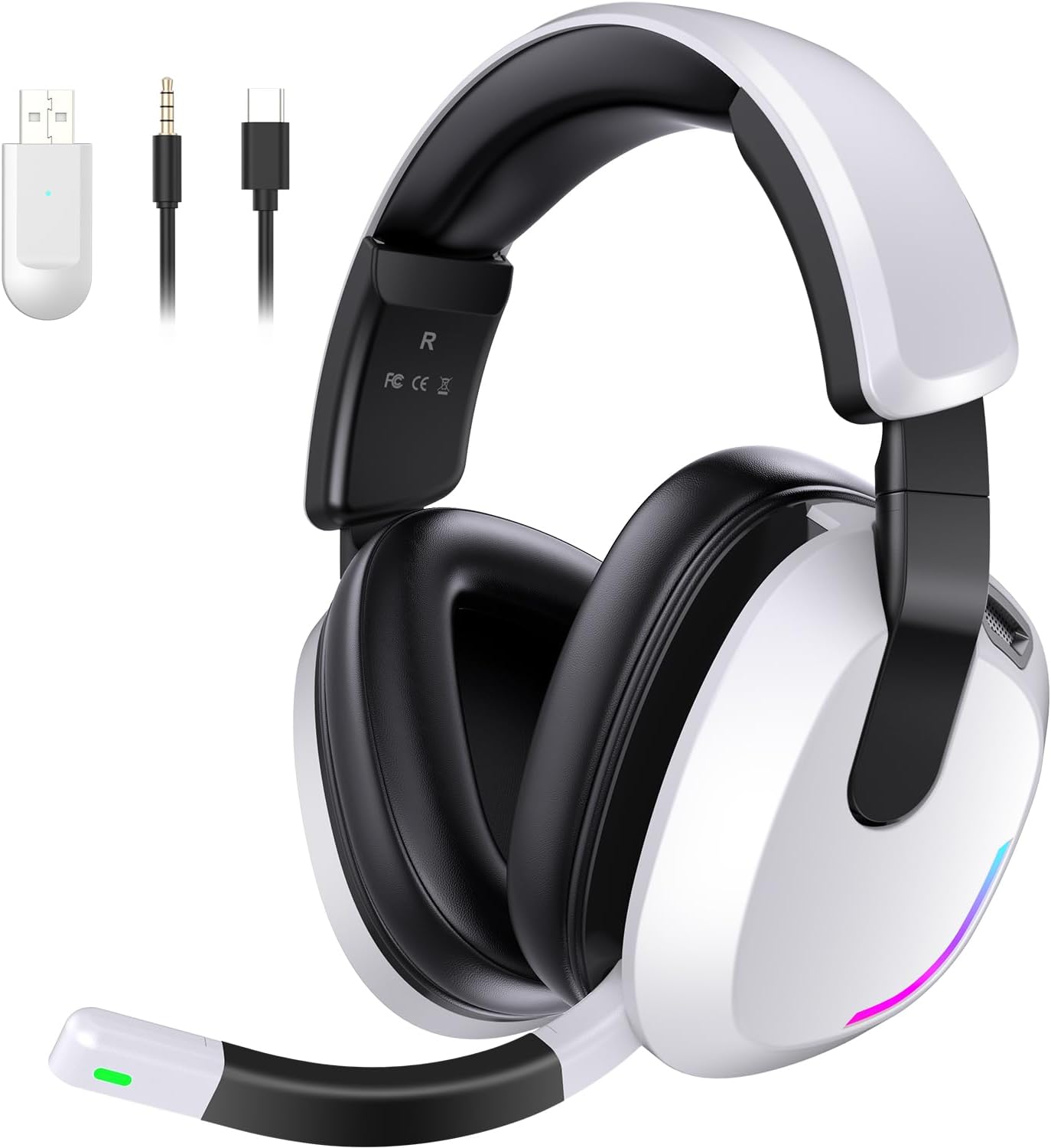 Wireless Gaming Headset for PS5 PS4 PC Switch Mac - RGB Over-Ear Headphones with Noise Cancelling Mic, 60H Playtime, 7.1 Surround Sound, Bluetooth 5.4 & Memory Foam Ear Cushions