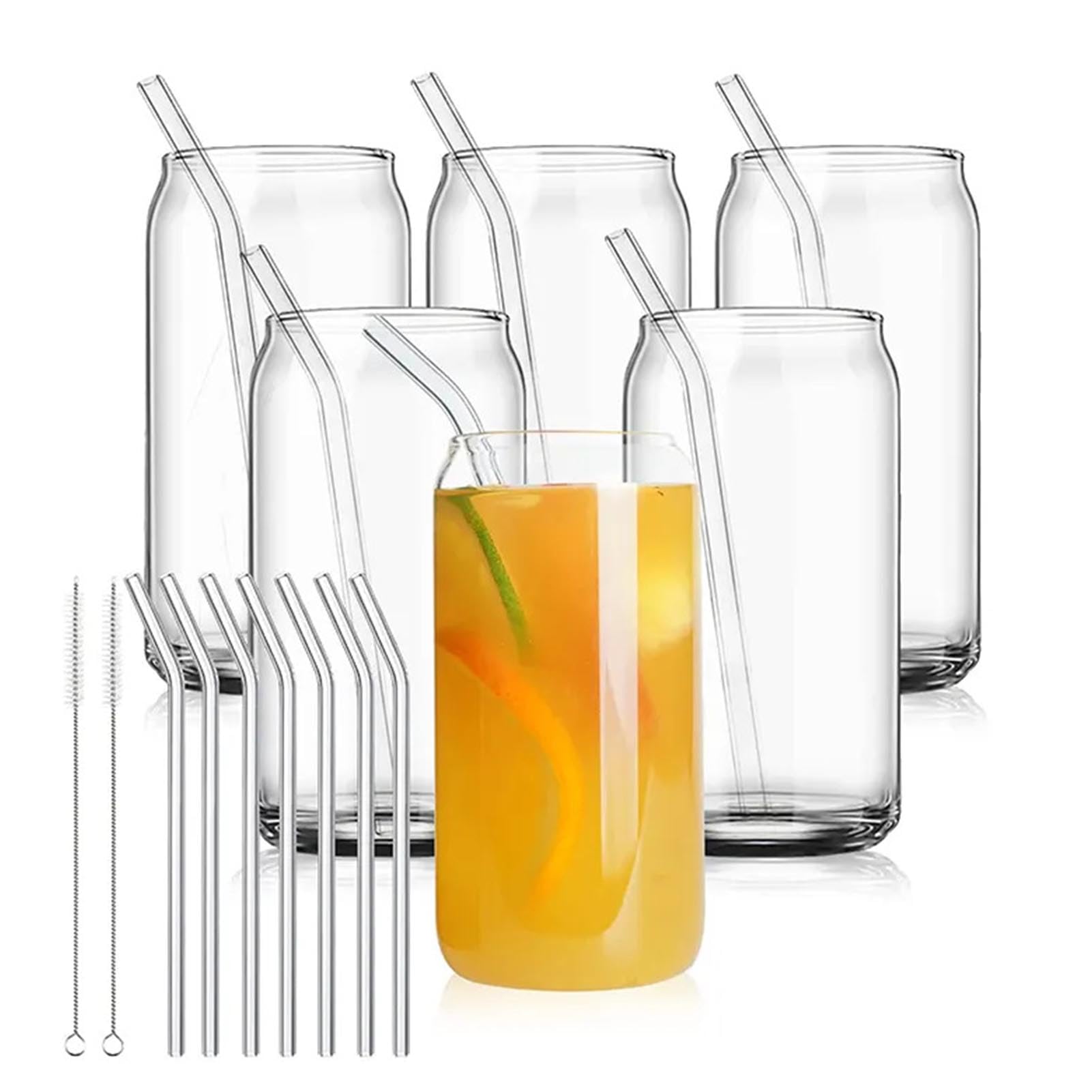 Greensen Glasbecher mit Strohhalm Wiederverwendbare Trinkgläser mit Deckel Borosilikatglas für Home Bar Office Kaffeesaft