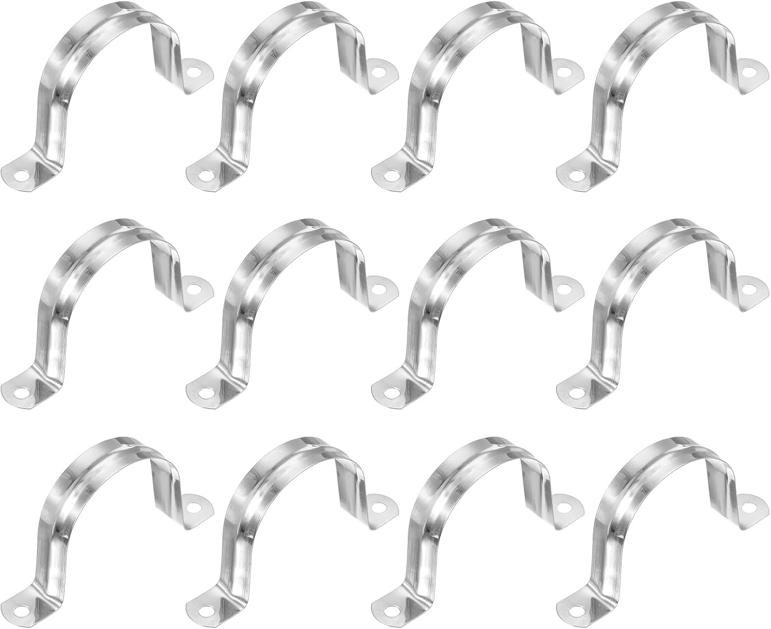 PATIKIL 2-1/4" (57mm) Rigid Pipe Strap, 12 Pcs 304 Stainless Steel Conduit Clamp 2 Hole U Bracket Pipe Clamp Tube Strap for Pipe Cable Wire Fixing
