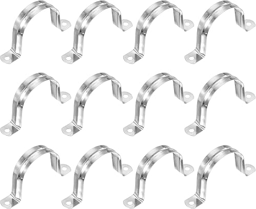 PATIKIL Correa de tubo rígida de 2-14 pulgadas (2.244 in), 12 abrazaderas de conducto de acero inoxidable 304 con 2 agujeros en U, correa de tubo de