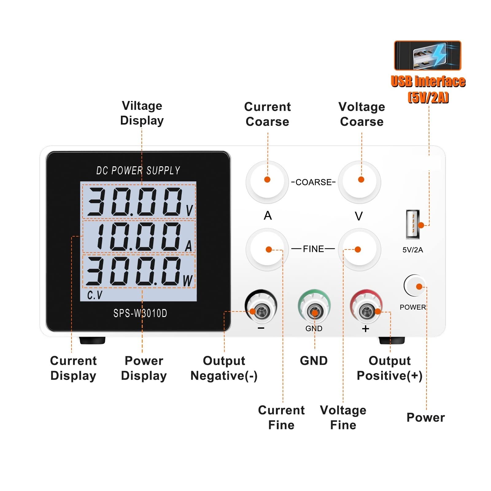 Zasilacze laboratoryjne, Regulowany zasilacz DC 30V 10A laboratorium LCD 60V 5A Regulator napięcia stabilizator przełączanie źródła ławki USB nowość(60V 5A White)