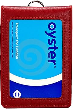 Hibate Genuine Leather Oyster Card Holder Bus Travel Pass Holders - Red