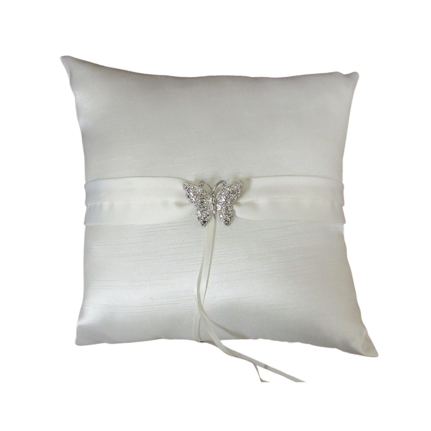 Paper Frenzy Pearly White Wedding Ring Bearer Pillow with Rhinestone Butterfly, Pearly White with Rhinestone Butterfly