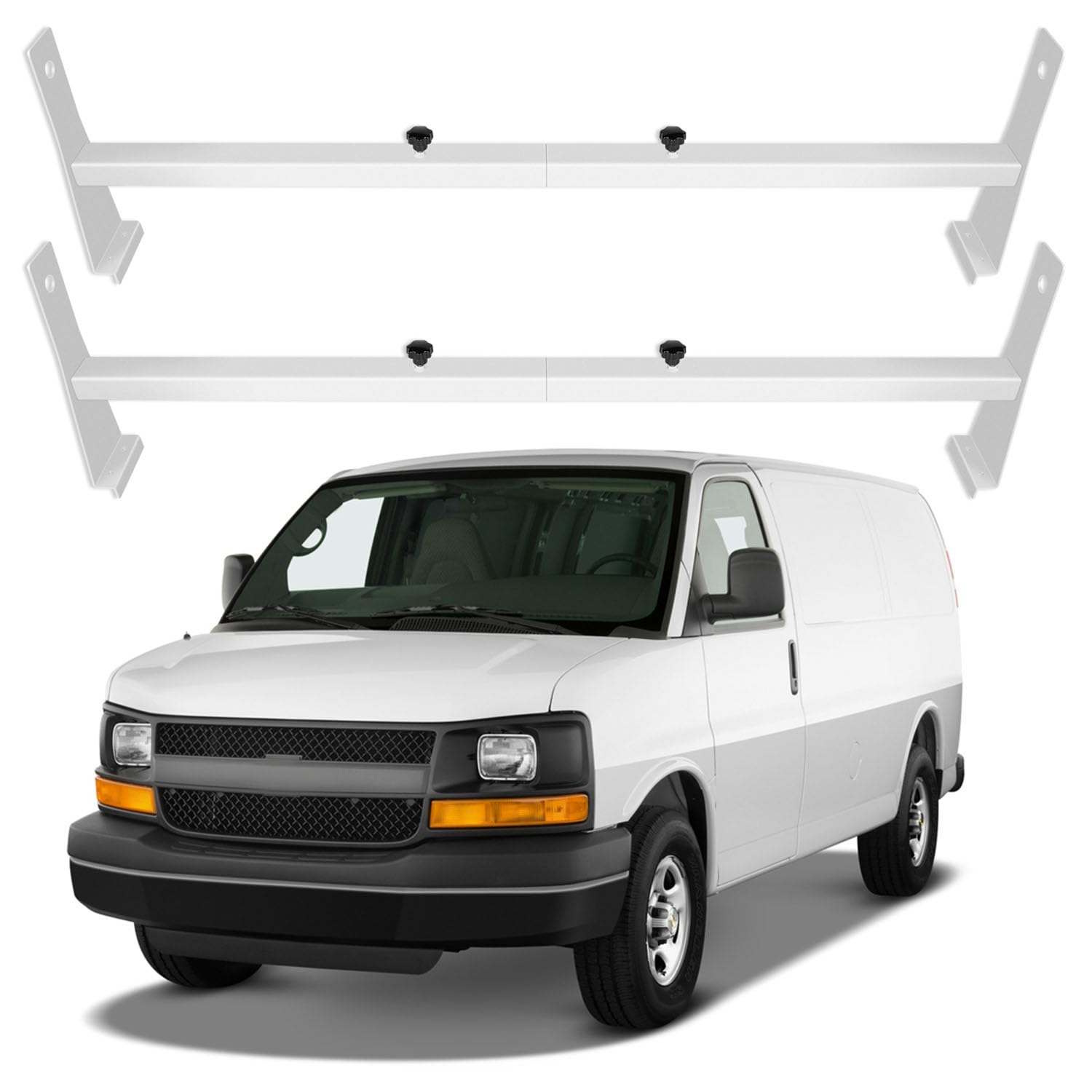 OCPTY Truck Ladder Rack Extendable Pick-Up Van Roof Mount 55.2"-78.8" Steel Ladder Rack for Chevy Express 2500 for Dodge for Ford E-250/350 for GMC Savana with Rain Gutters