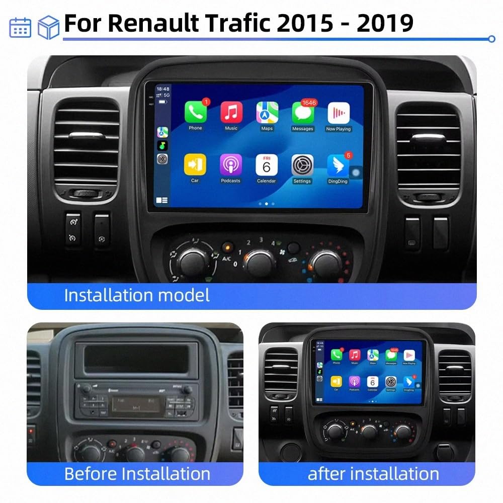 Ekran Z Bezprzewodowym Car Play dla Renault Trafic 3 2014-2021 Bezprzewodowe Carplay I Android Auto, Radio Z Ekranem Dotykowym Ips, Nawigacja Gps Kamera, 8 Rdzeń 6G+128G