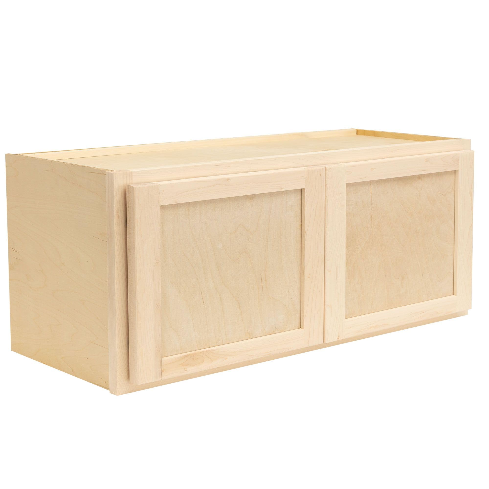 Quicklock RTA (Ready-to-Assemble) 30" Tall Wall Kitchen Cabinets - Shaker Style | 100% Hardwood | Made in America | Soft Close Hardware (Raw Maple, 12