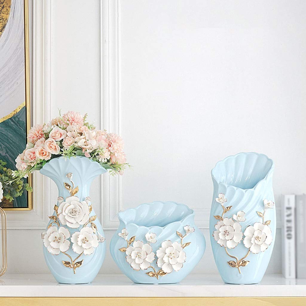 Wazon Wazon Błękitny Duży Kaliber Ręcznie ugniata Kwiat Ceramiczny Wazon Dekoracyjny Wazon do salonu Szafka TV Dekoracyjna waza do ganku Wazony na Kwiaty(B)