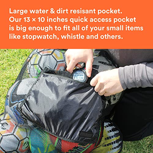 Fitdom Extra Large Heavy Duty Mesh Bag. Best For Soccer Ball, Water Sports, Beach Cloth, Swimming Gears. Adjustable Shoulder Strap. Secure Side Pocket #TOP3