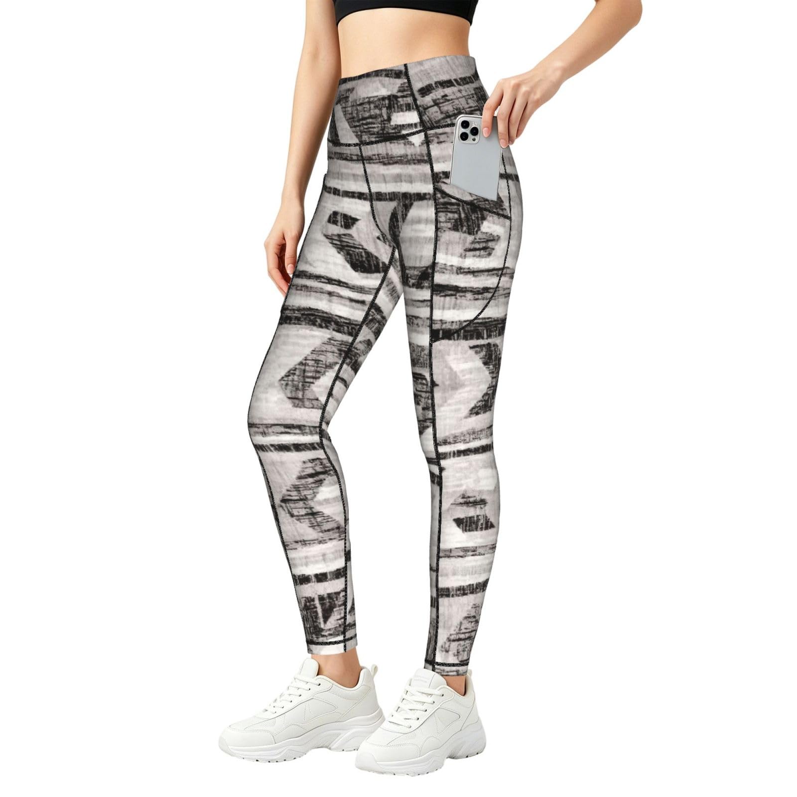 Pantalones de yoga opacos con bolsillos mallas de fitness gris tribal que no transparentan 8
