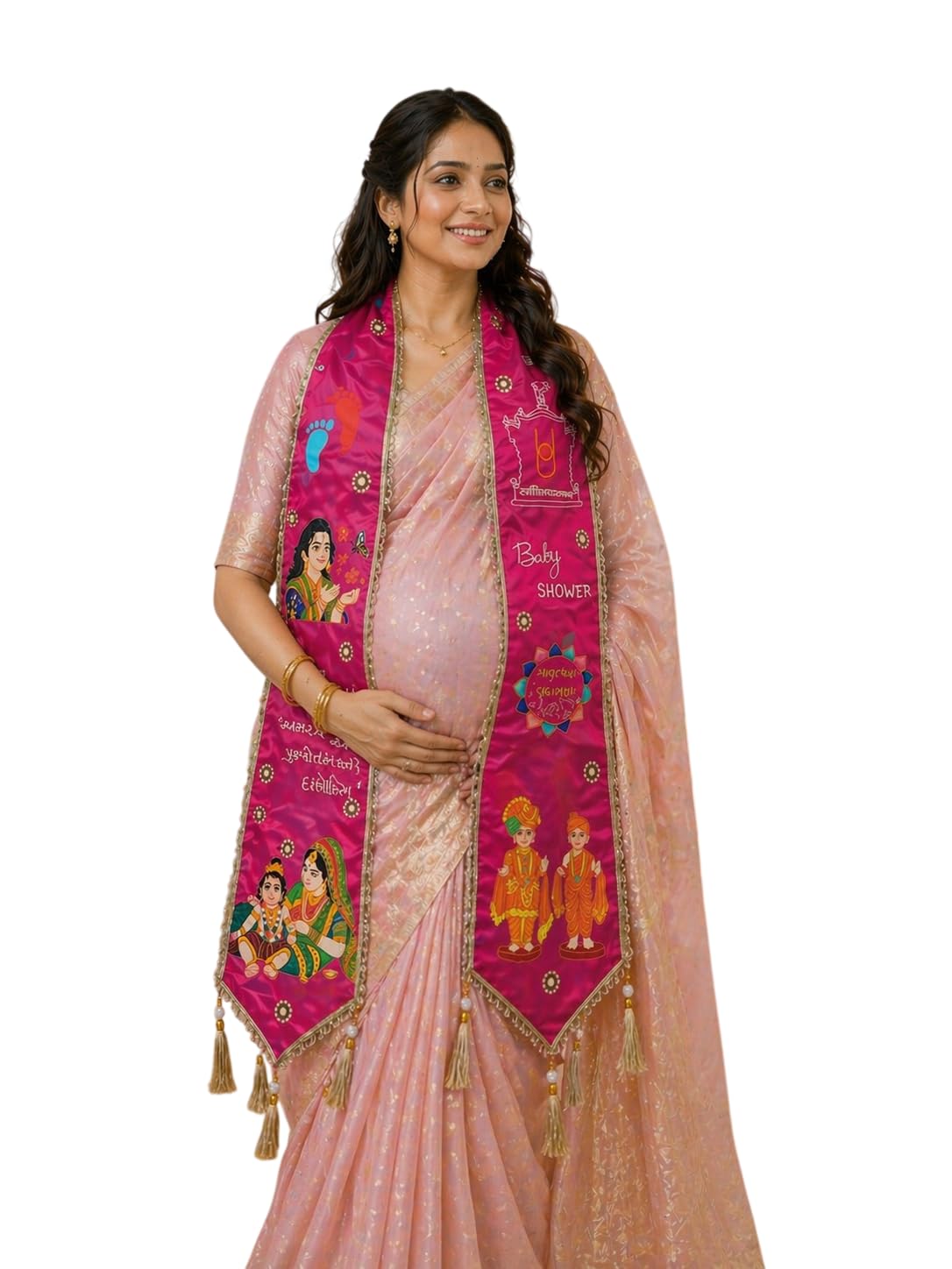Baby Shower Dupatta for Women | Godh Bharai Ceremony Stole | Mom To Be Maternity Sash | Traditional Printed Ethnic Dupatta for Pregnancy & Baby Shower Function-image-38