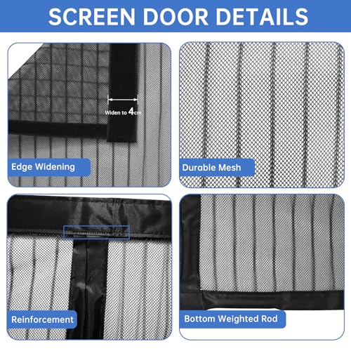 Magnetic Screen Door for Patio - Heavy Duty Mesh With Magnets for Sliding Glass, Curtain Net With Magic Storage Belt, Black, Fits Size 35x80, Screen Size 37x82in by QNLONG - Image 7