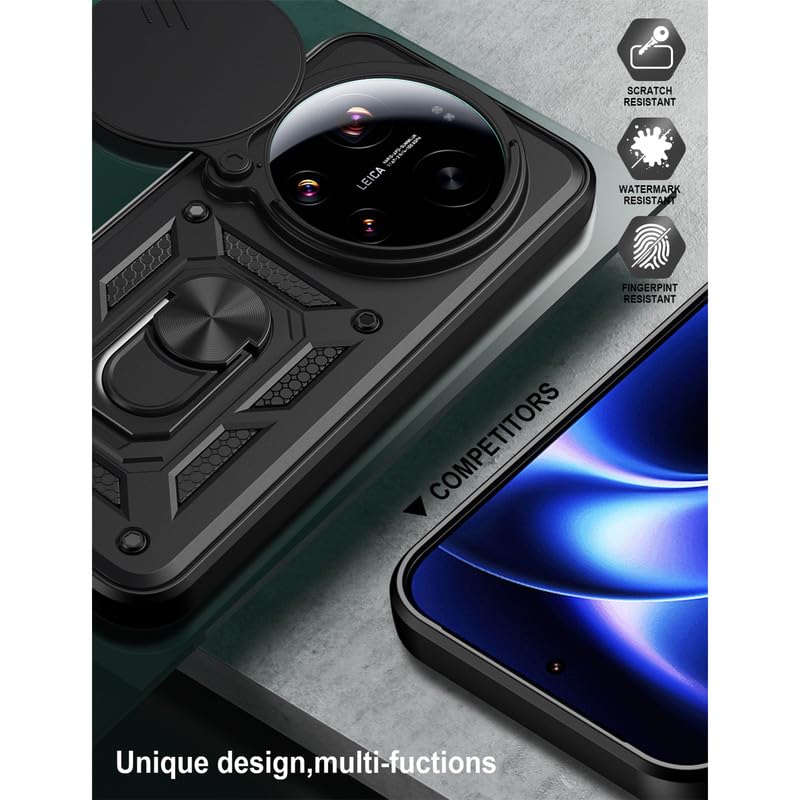 Image of Shockproof Back Case Cover for Oppo Find X9 Ultra 5G, Shockproof Oppo Find X9 Ultra Back Cover, Ring Case with Kickstand and Camera Protection Shutter - Black