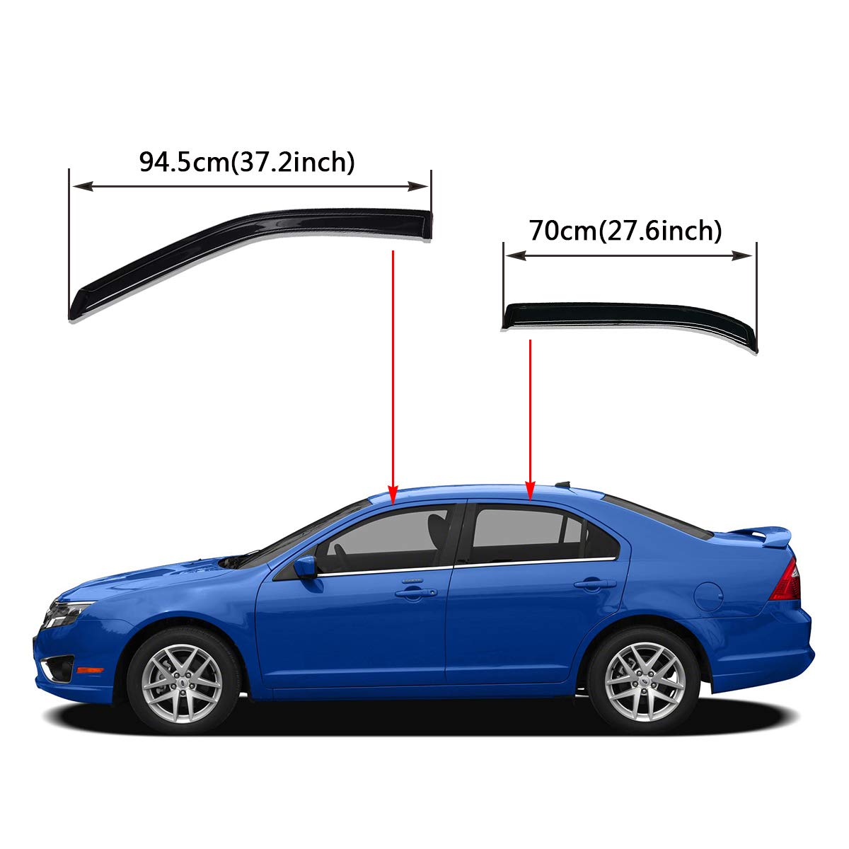 Lightronic WV94550 Tape-on Side Window Visor Deflector Rain Guard, Dark Smoke Shatterproof, 4 PCS for 2006-2012 Ford Fusion, 2007-2012 Lincoln MKZ, 2006-2010 Mercury Milan, 2006 Lincoln Zephyr