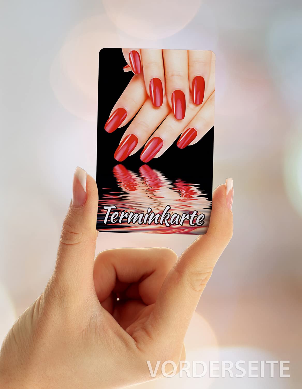 500 Terminkarten bedruckt mit Ihrer Adresse für Nagelpflege Nagelstudio - Kein Stempel notwendig - Inkl. Kartenspender