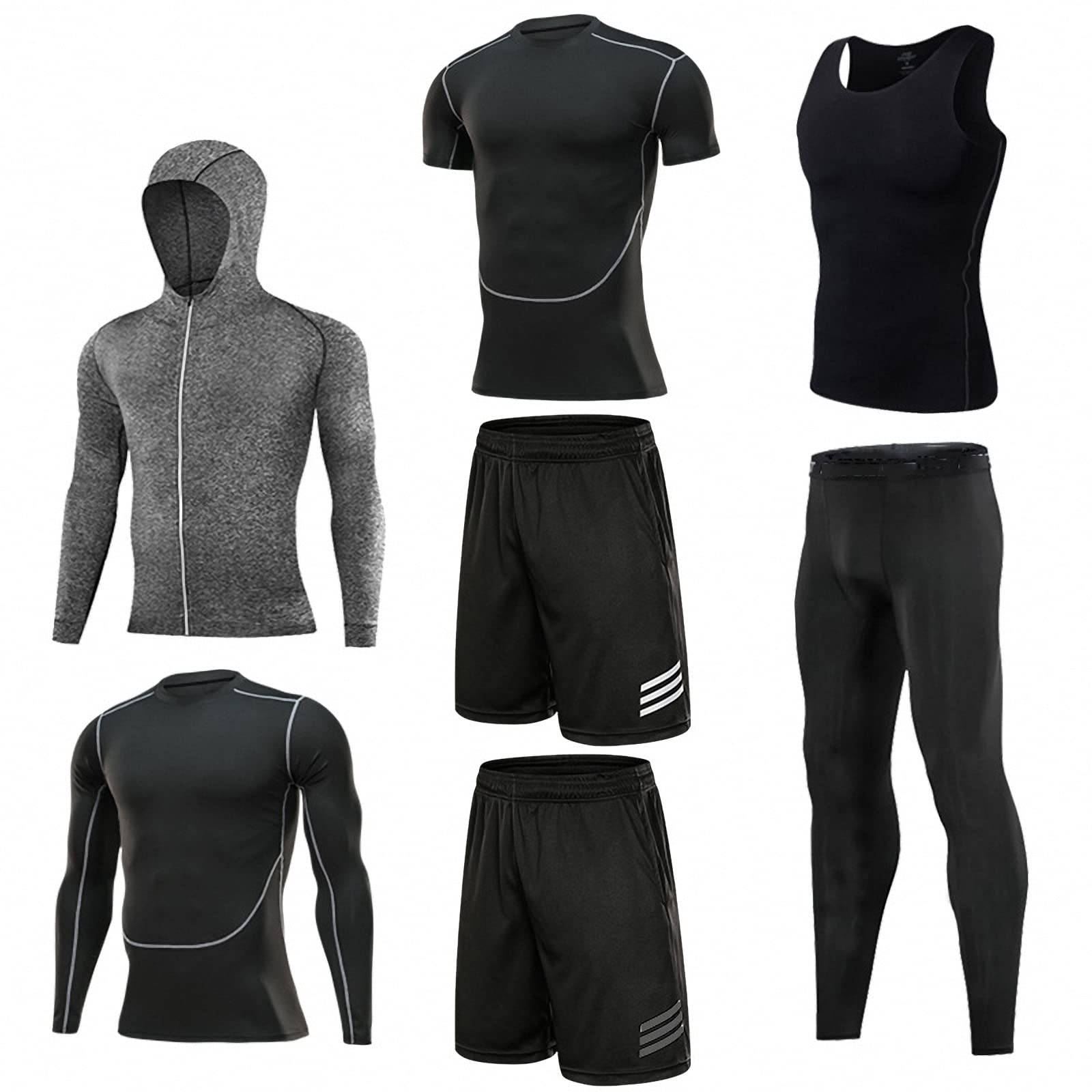 7-częściowy męski zestaw odzieży fitness, szybkoschnące legginsy na siłownię, outdoorowa warstwa bazowa odzież sportowa, styl 8, XL
