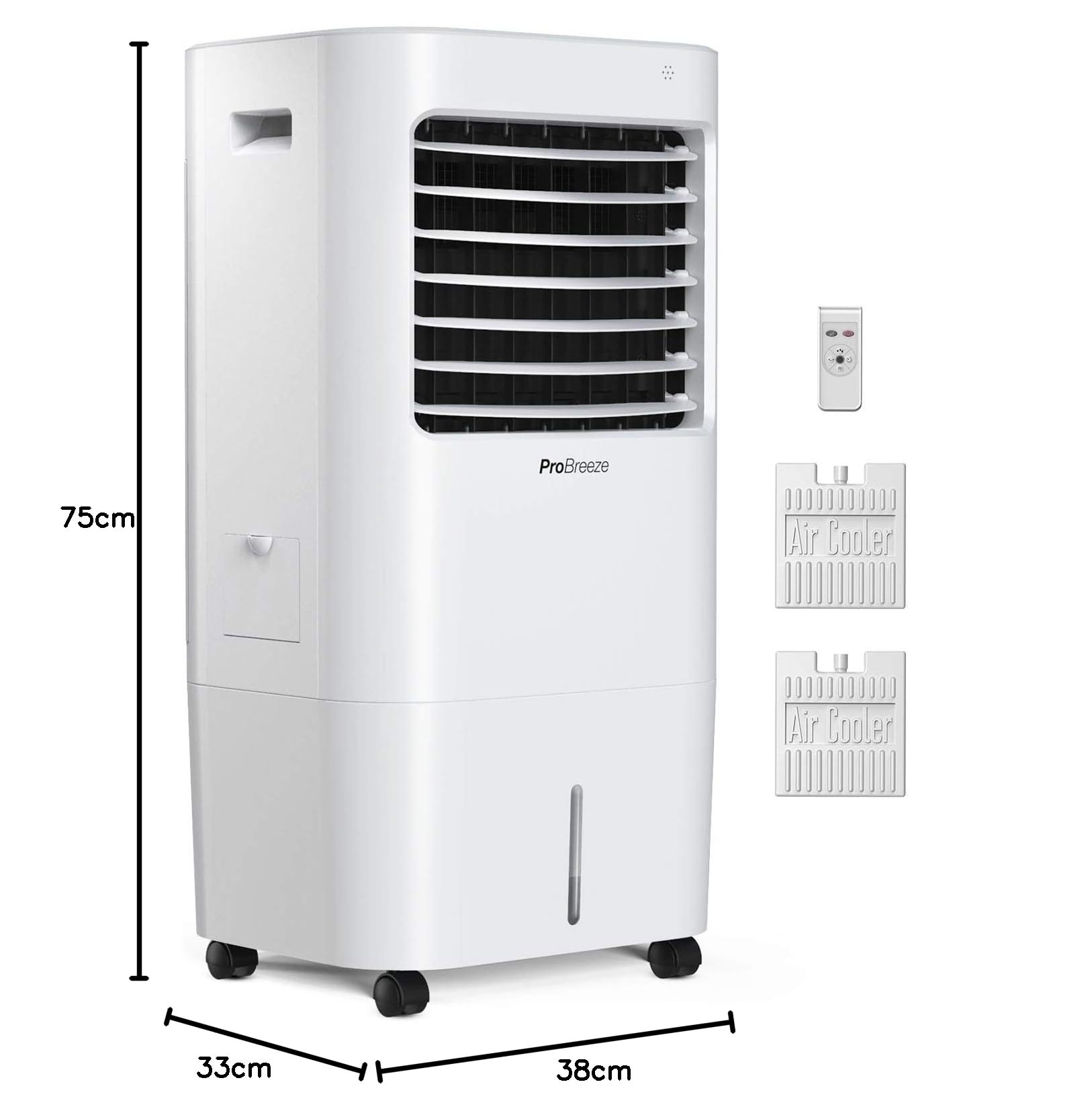 Pro Breeze Rafraîchisseur d’Air Portable 10L, Ventilateur, Humidificateur, 3 Vitesses, Télécommande - Refroidisseur par évaporation Puissant et Mobile avec Minuterie et Oscillation automatique