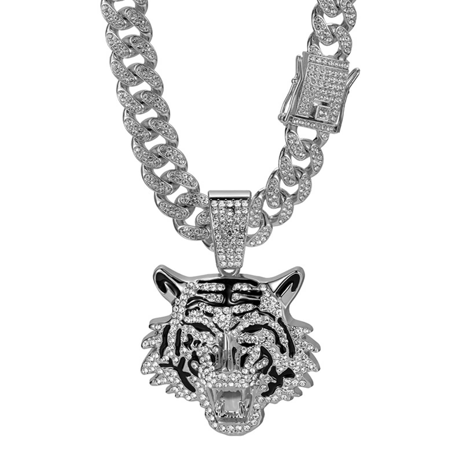 Lssfadccx Miami Necklaces Cuban Pendant Necklace, Iced Out Bling Rhinestone Jewelry, Hip Hop Cuban Link Chains for Men Women