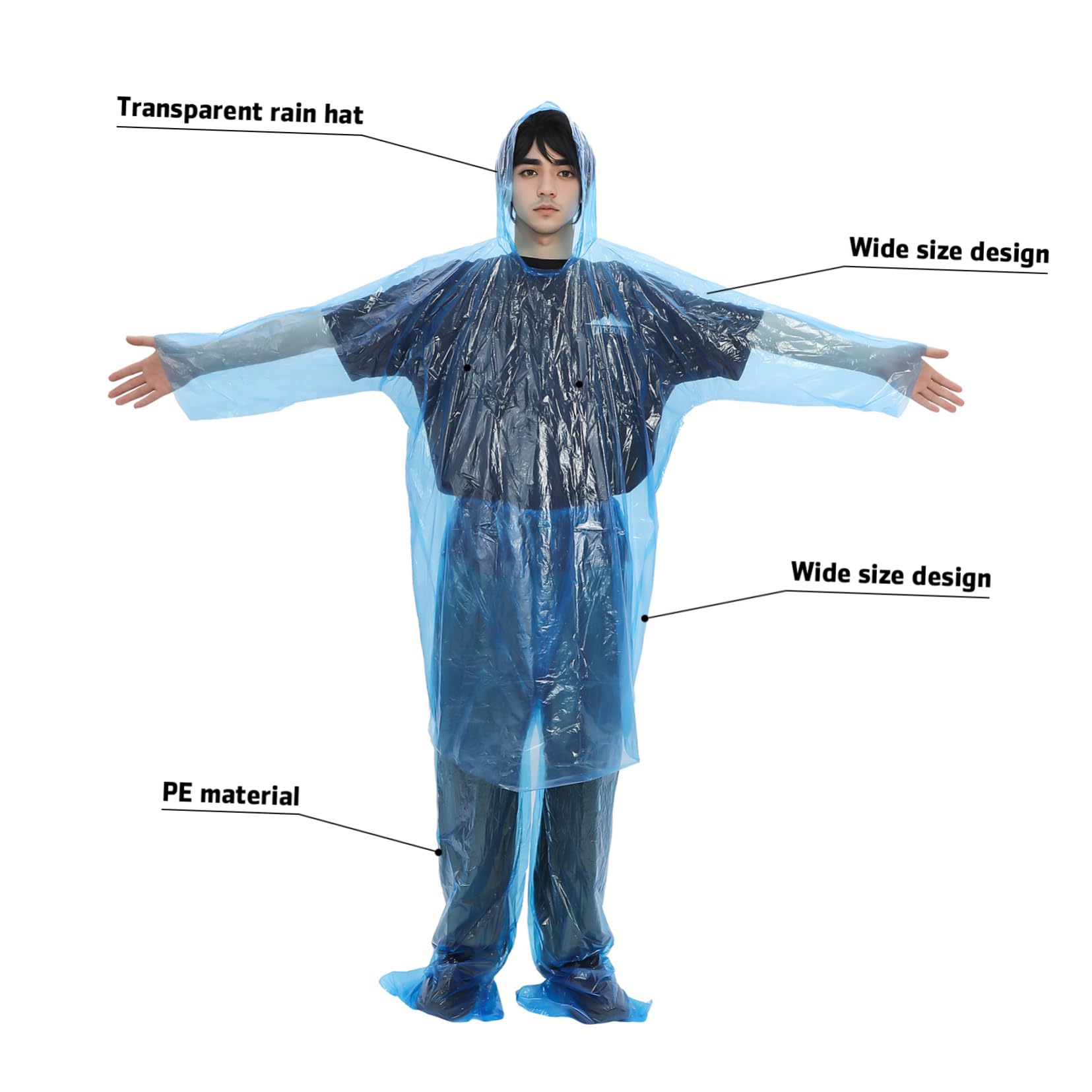 Holibanna 10juegos Traje Transparente Para Hombre Poncho De Lluvia Con Capucha Para Viajes y Acampadas
