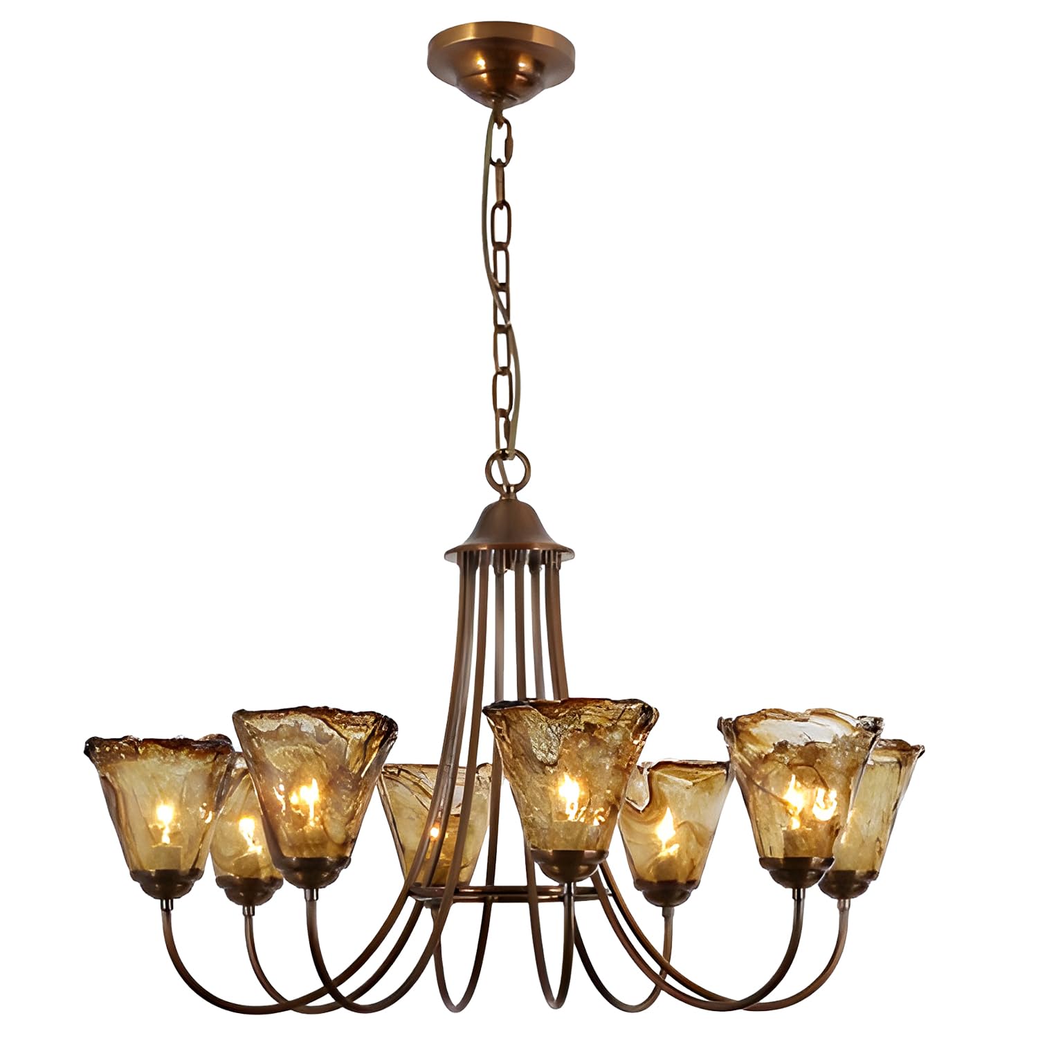 KCO Vintage Floral Chandelier Aged Brass Sputnik Chandelier Large Amber Glass Pendant Light Large Sputnik Staircase Light Fixture 8 Light Gold Chandeliers for Bedrooms Dining Room