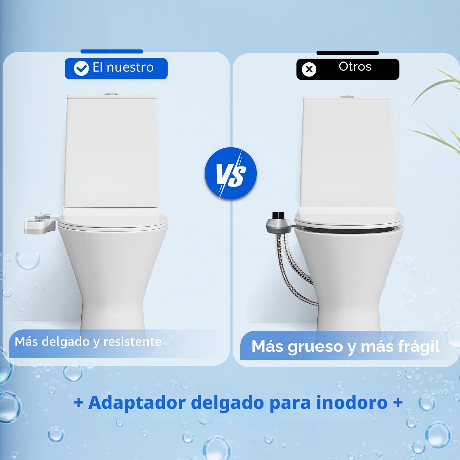 Bidet para WC Portátil No Eléctrico, Adaptador Bidet para Inodoro Doble Boquilla Retráctil, Presión de Agua Ajustable