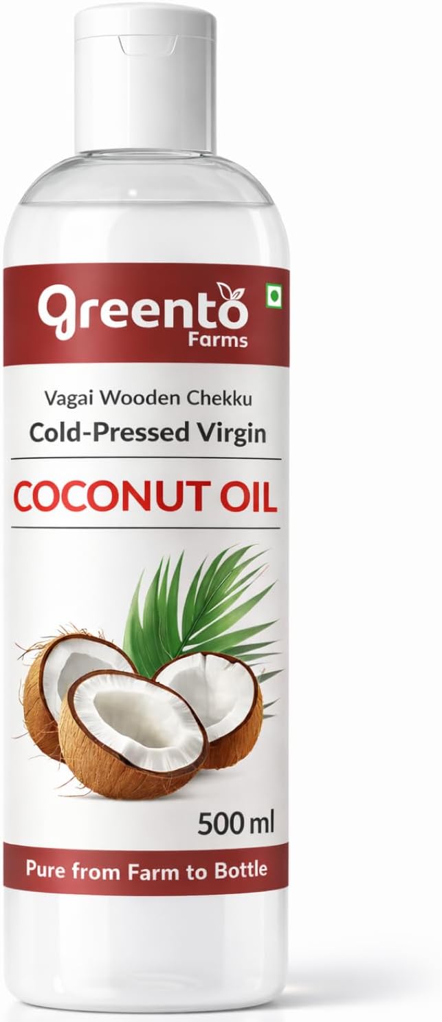 Greentofarms Virgin Coconut Oil | Cold Pressed, 100% Pure & Natural | Wood Pressed Edible Oil for Hair Growth, Cooking & Skin Care (500 ml)