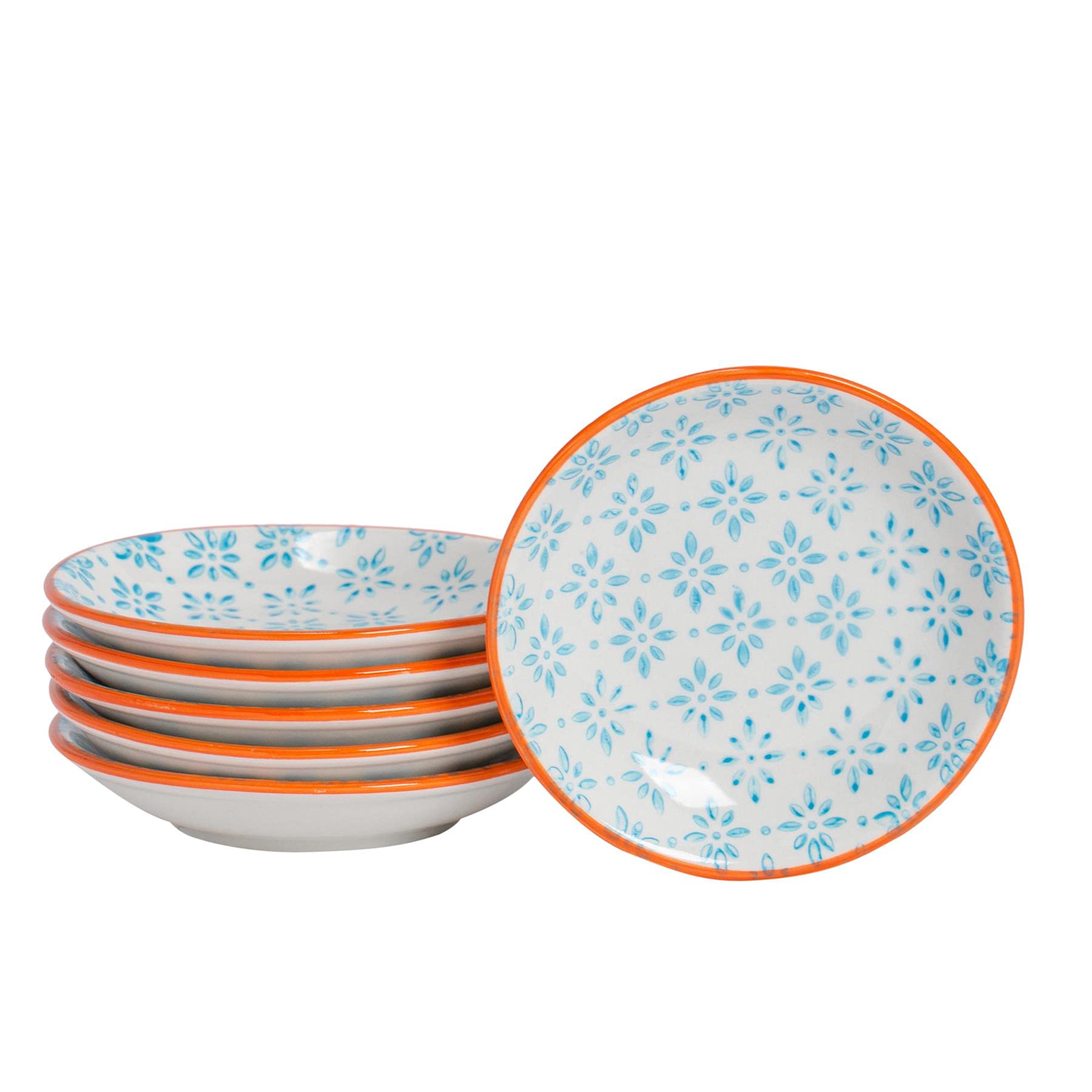 Nicola Spring Hand-Printed Sauce Dishes - 10cm - Blue - Pack of 6 - Decorative Porcelain Side Dipping Dish for Soy Sauce, Seasoning, Chutney, Condiments