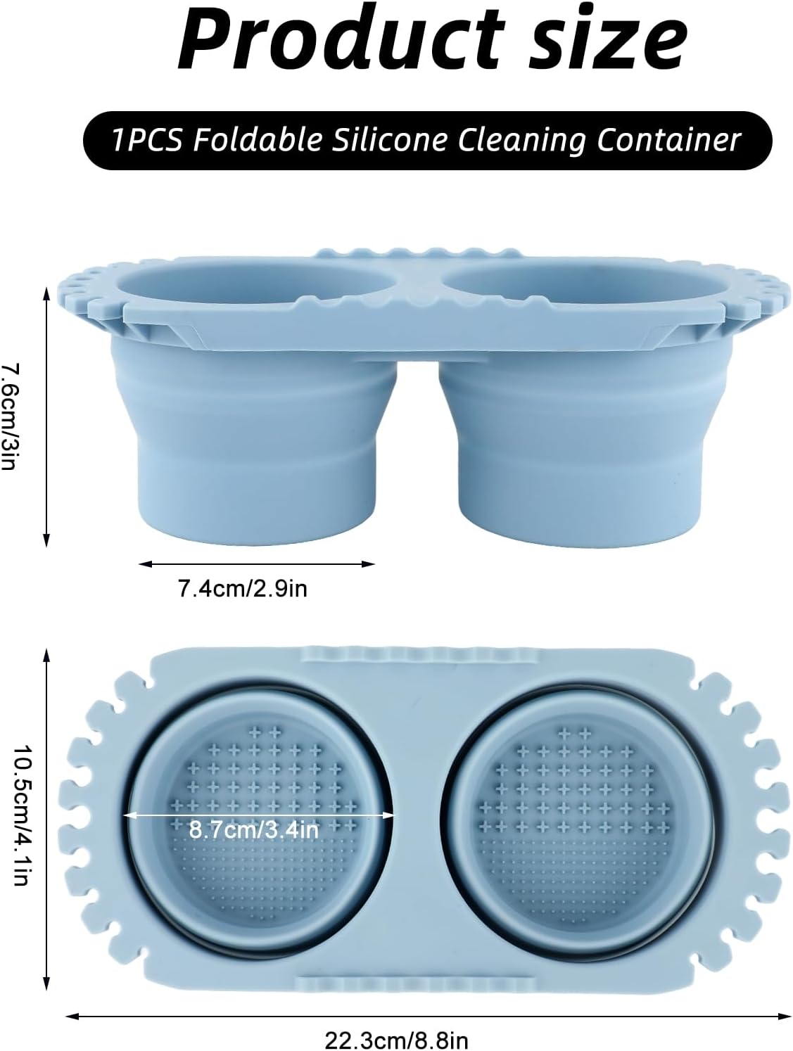 Paint Brush Cleaner Cup, 8.8x4.2 in Blue Foldable Silicone Brush Cleaning Rinse Cup with Dual Cleaning Compartments & Brush Holder, Portable Artist Students Travel Supplies for Acrylics, Watercolors