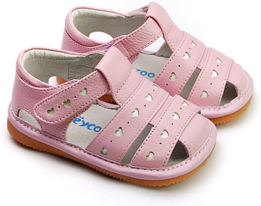 FREYCOO - Squeaky Leather Toddler Girls Shoes | Pink sandals with small hearts