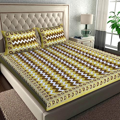 Image of RajasthaniKart Pure 100% Cotton Double Bed Sheet with 2 Pillow Covers (Bedsheet for Double Bed Cotton,Green, 5287)