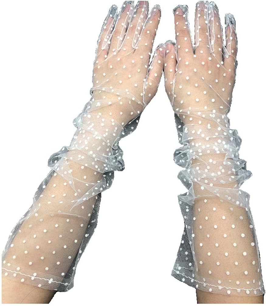 Yunyuebridal Guantes largos para fiesta de té con lunares de encaje de