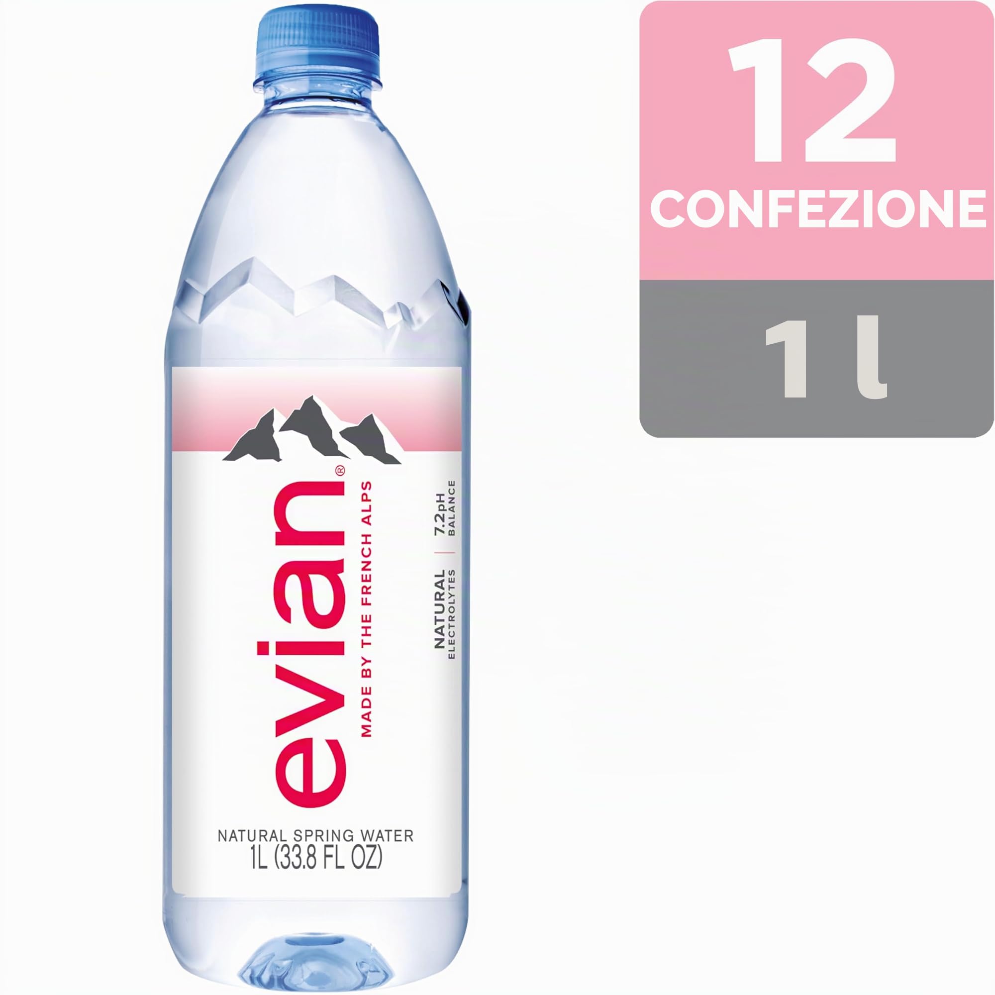 Evian - Acqua di sorgente naturale (una confezione da 12 bottiglie singole, ogni bottiglia è 1 litro) acqua di sorgente filtrata naturalmente in bottiglie grandi