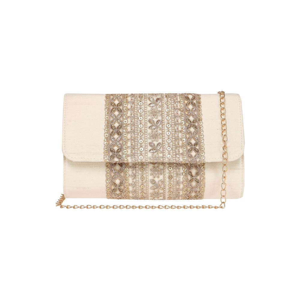 KashishBy Shoppers Stop Womens Snap Closure Sling Clutch (Beige_Free Size)
