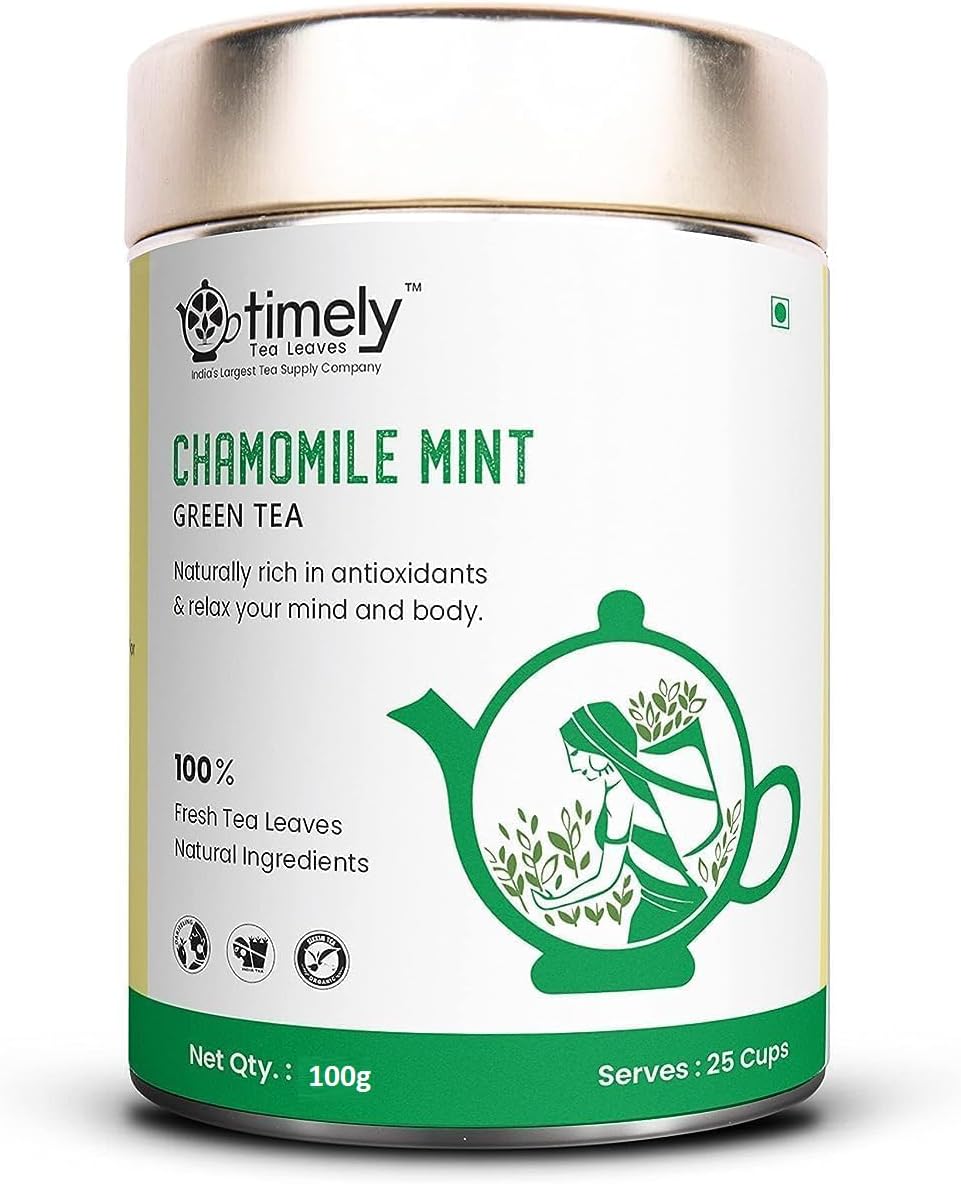TEA DECK Timely Tea Chamomile Mint Green Tea For Stress Relief & Good Sleep I 100gm for 25cups I Whole Leaf TeaI 100% Natural