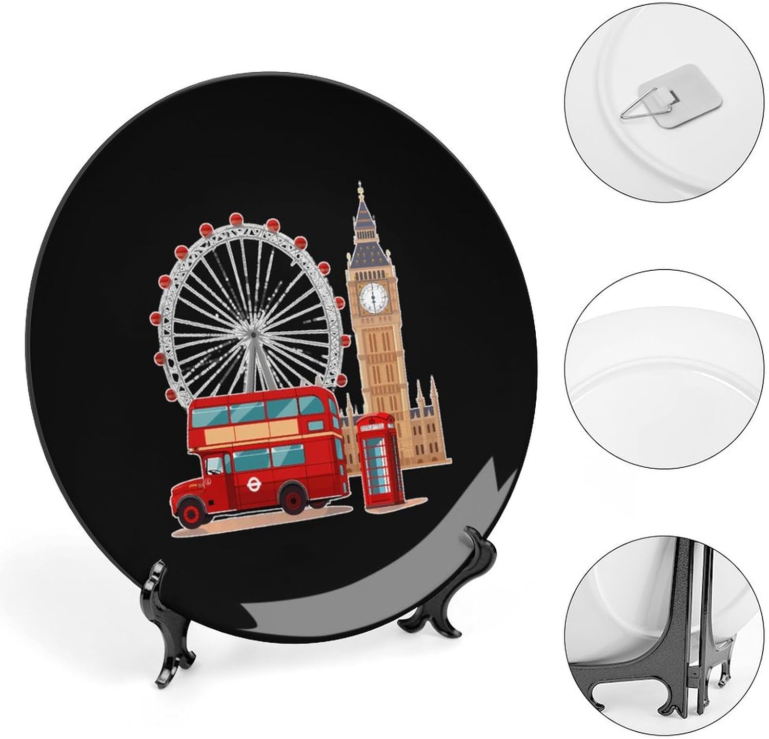 Souvenir from London Bone China Decorative Plate Ceramic Dinner Plates Crafts with Vertical Stand for Home Office Decor