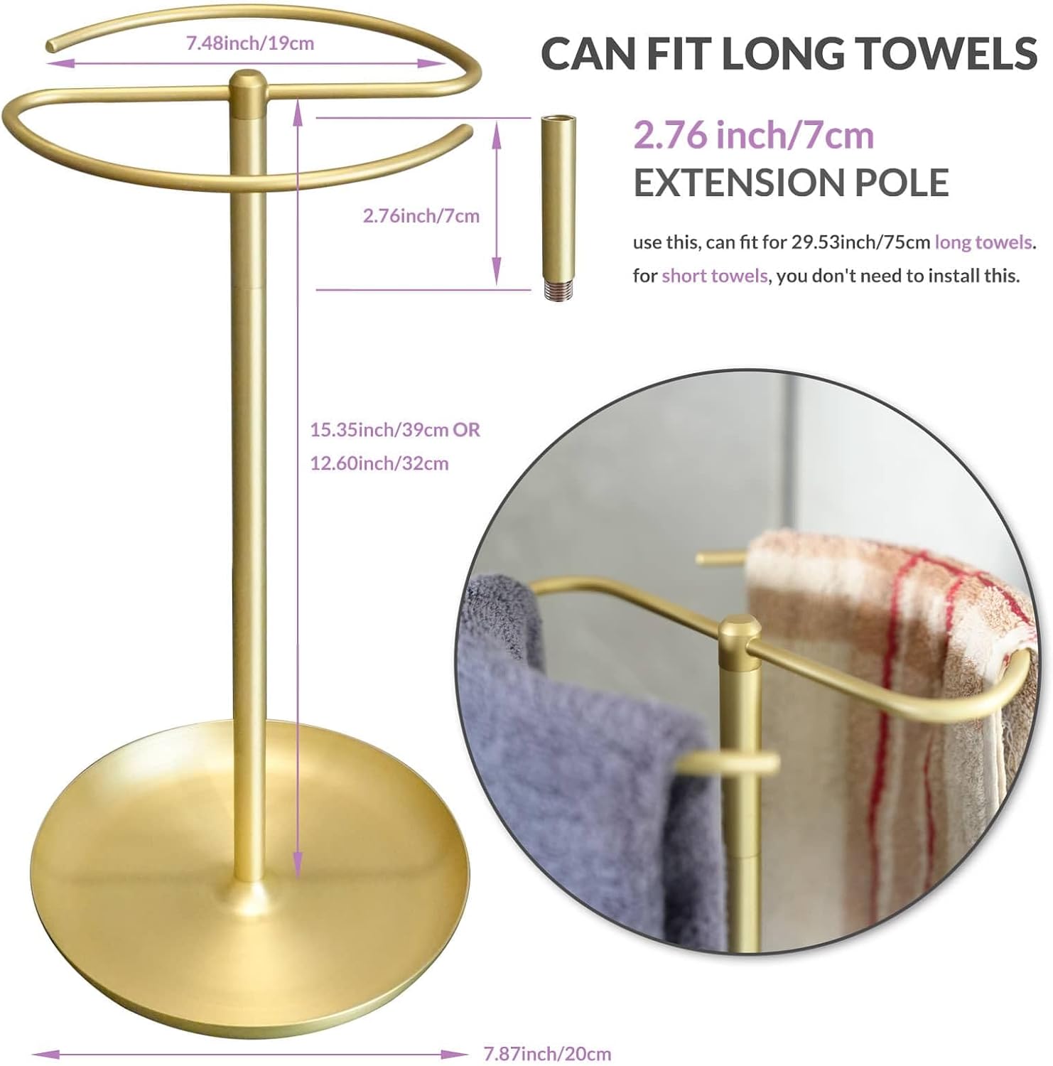 simpletome Towel Holder Stand Countertop with Storage Tray Non-Slip Weighted Base for Bathroom (Brushed Gold)