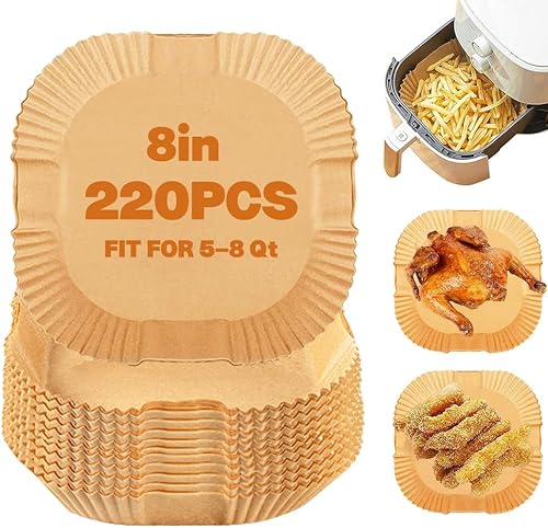 Air Fryer Liners Disposable, 220PCS 8 Inch Square Parchment Paper Liners for 5-8QT Air fryer, Food Grade Air Fryer Paper Liner Non-Stick Airfryer